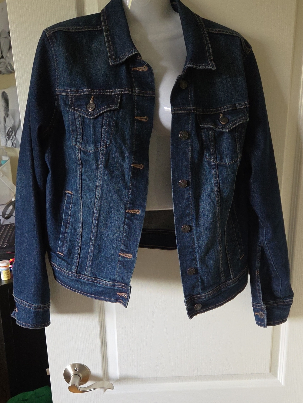 Old Navy Dark Blue Denim Jean Jacket With Stretch Fit